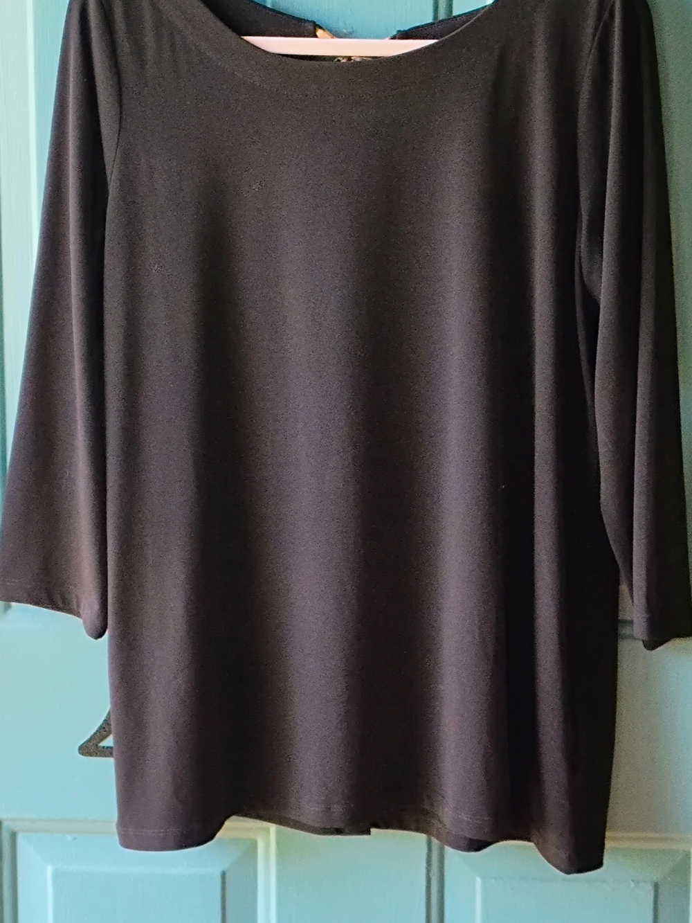 Susan Graver Liquid Knit Black, Button, Keyhole Leopard Print Tie Detail In Back - Picture 2 of 3